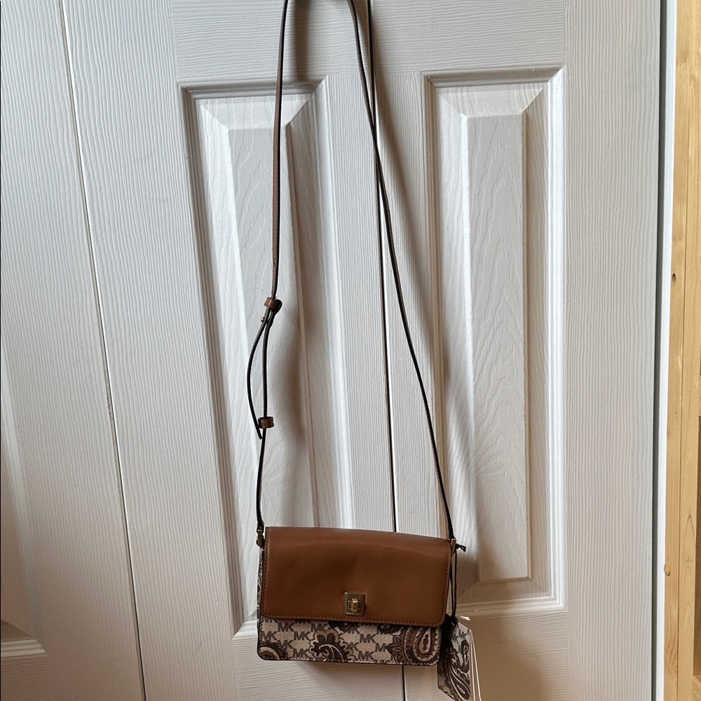Michael Kora Brown and Cream Crossbody Bag